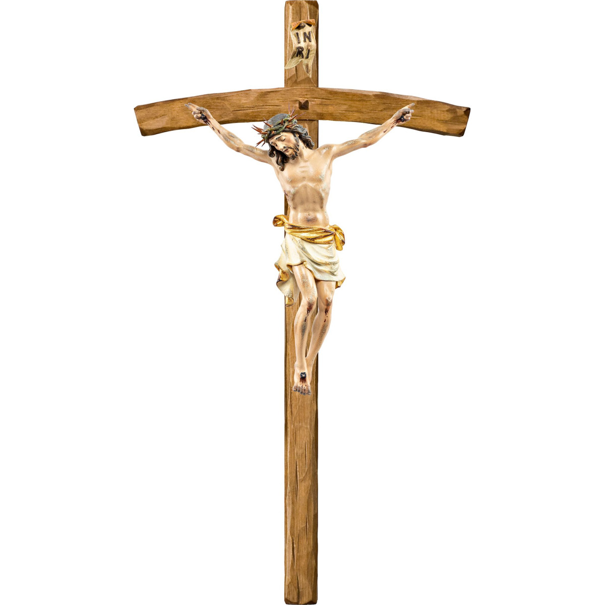 Cristo Pisa con espinas en cruz arqueada